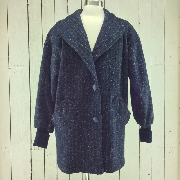 Vintage Jackets & Blazers - 🇺🇸Vintage navy drop shoulder tweed coat
